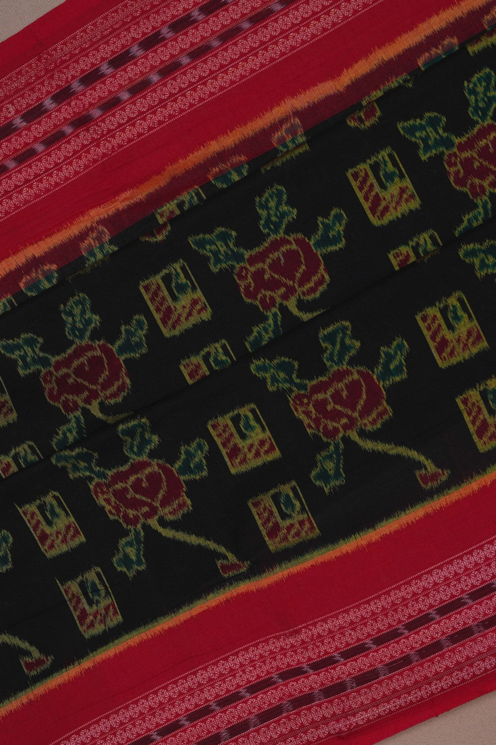 Image of Sambalpuri Cotton Bottle Green Saree