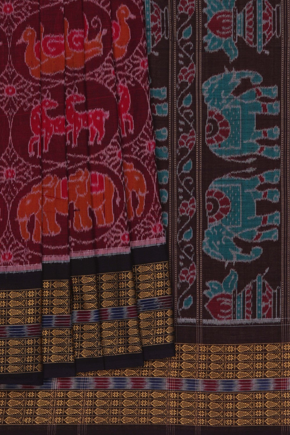 Image of Sambalpuri Cotton Maroon Saree