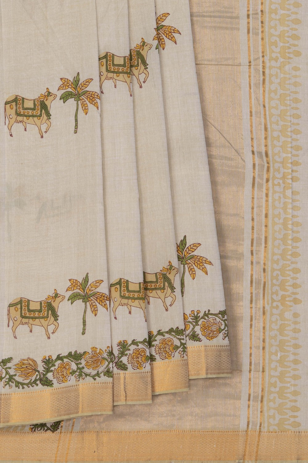 Image of Mangalagiri Cotton Mint-Green Saree
