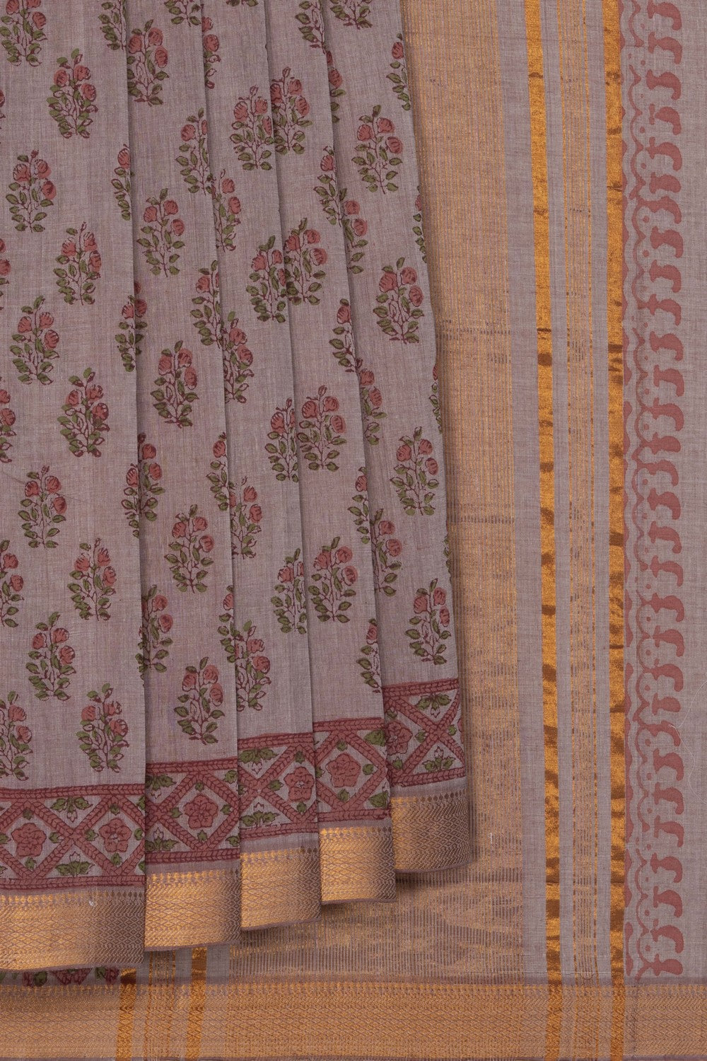 Image of Mangalagiri Cotton Ash-Grey Saree
