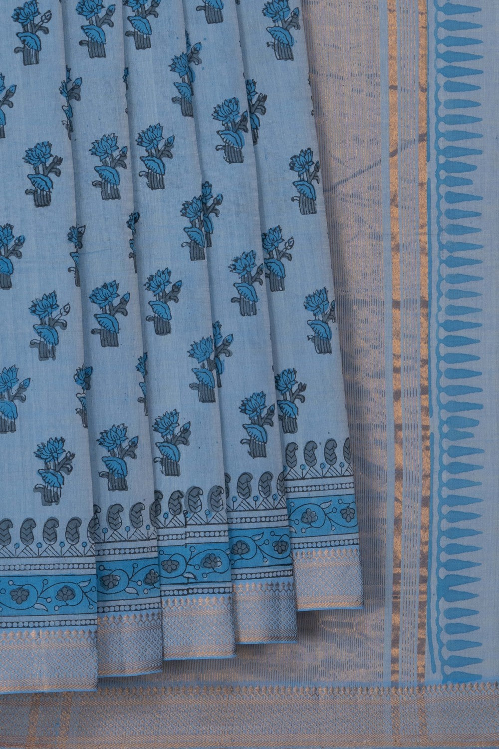Image of Mangalagiri Cotton Blue Saree