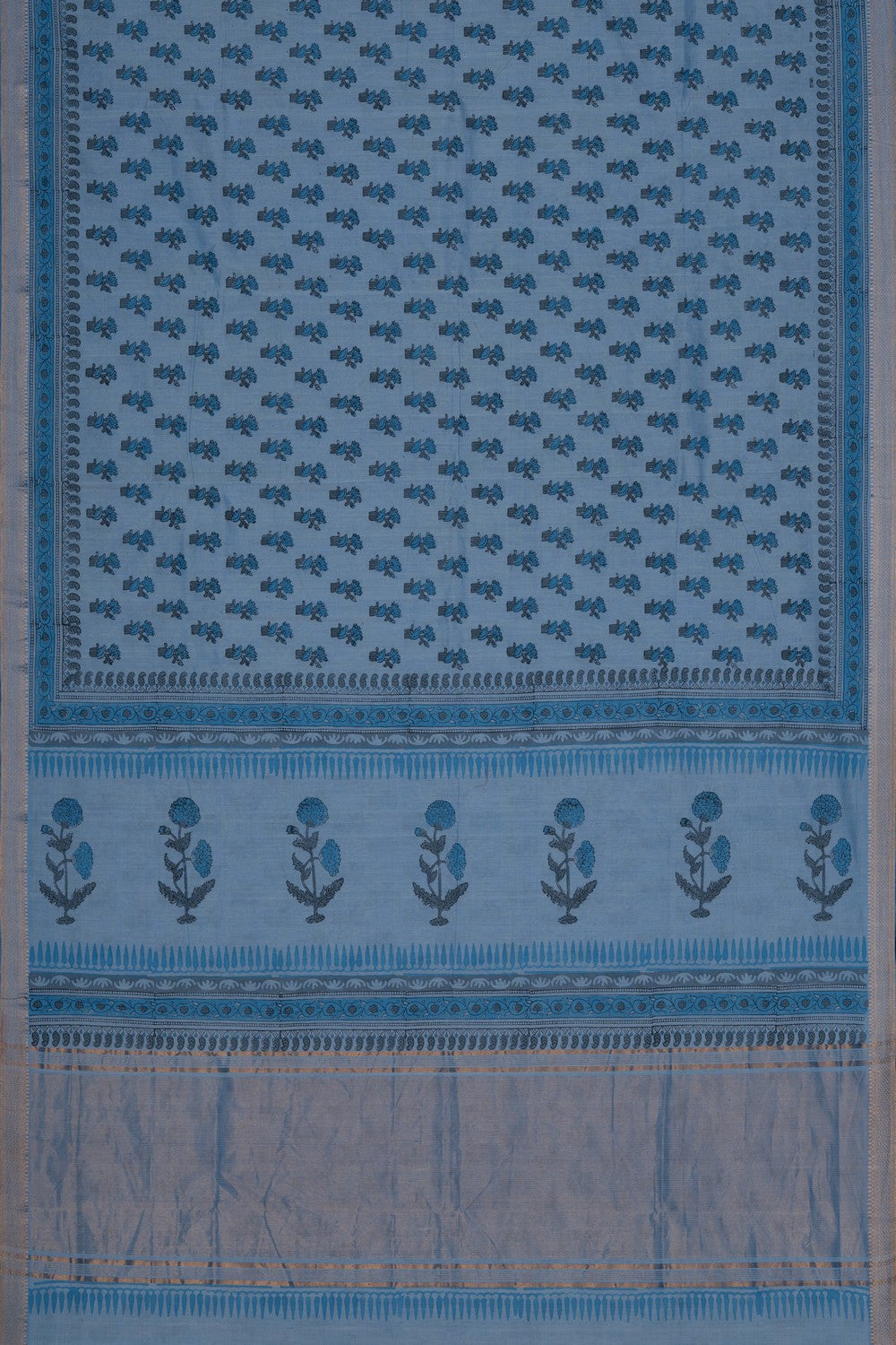 Image of Mangalagiri Cotton Blue Saree