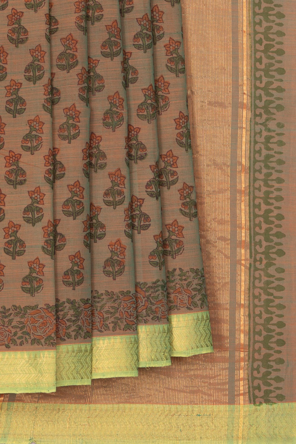 Image of Mangalagiri Cotton Green Saree