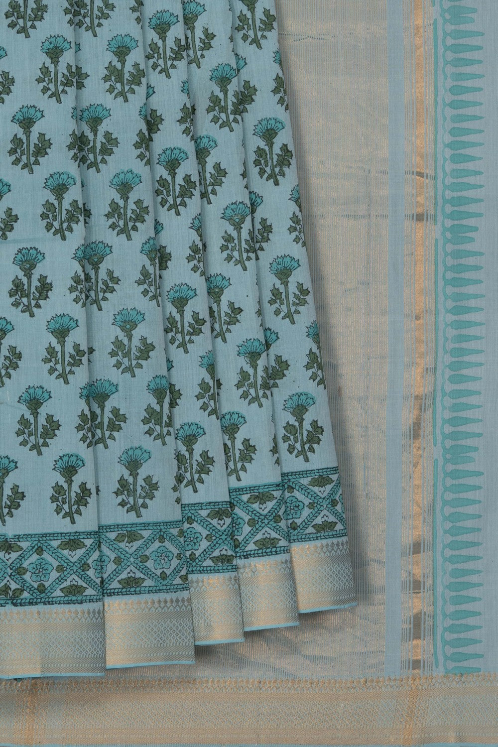 Image of Mangalagiri Cotton Sea Green Saree