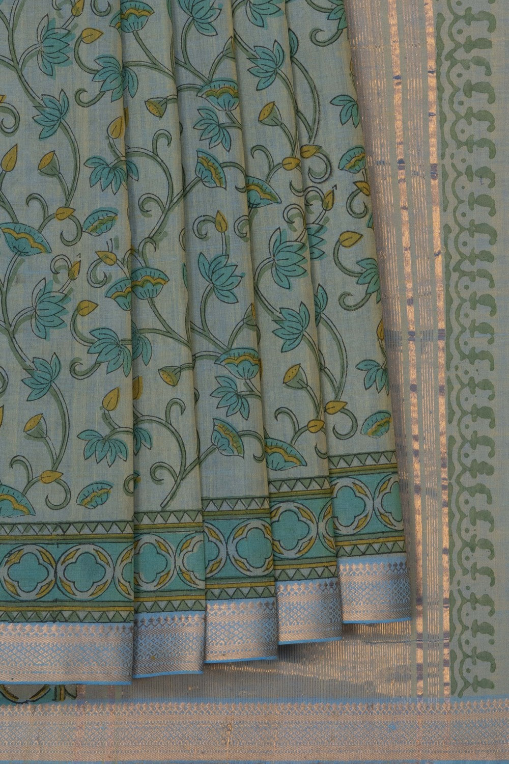 Image of Mangalagiri Cotton Green Saree