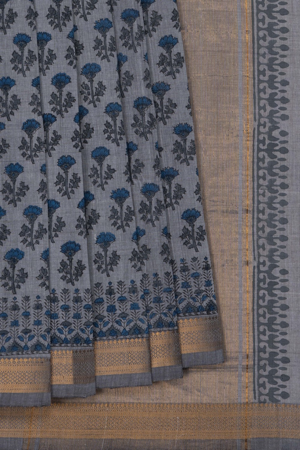Image of Mangalagiri Cotton Grey Saree
