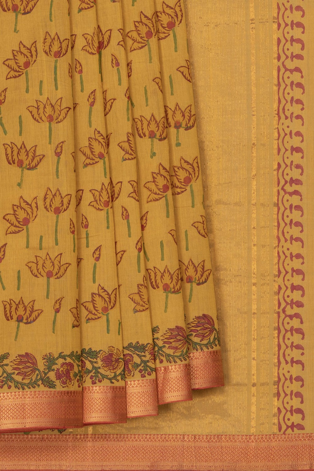 Image of Mangalagiri Cotton Yellow Saree