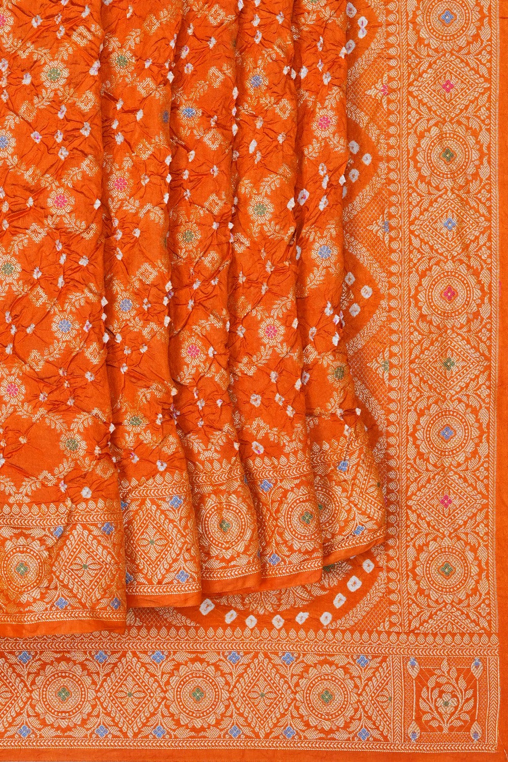 Image of Bandhani Honey Mustard Silk Saree