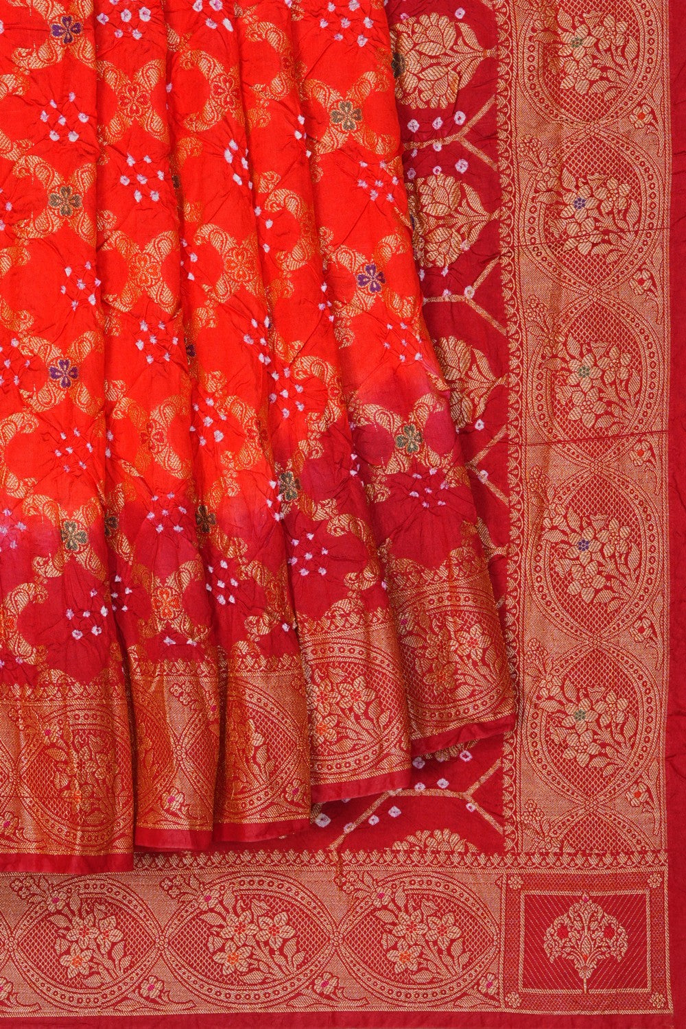 Image of Bandhani Red Silk Saree