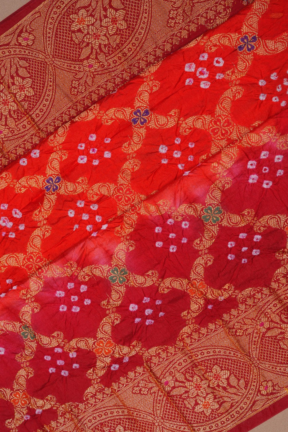 Image of Bandhani Red Silk Saree