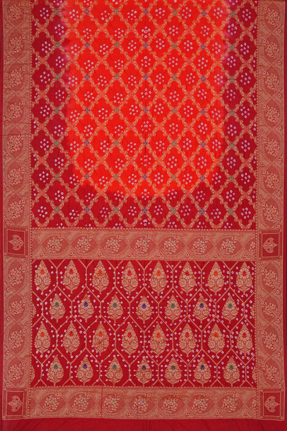 Image of Bandhani Red Silk Saree