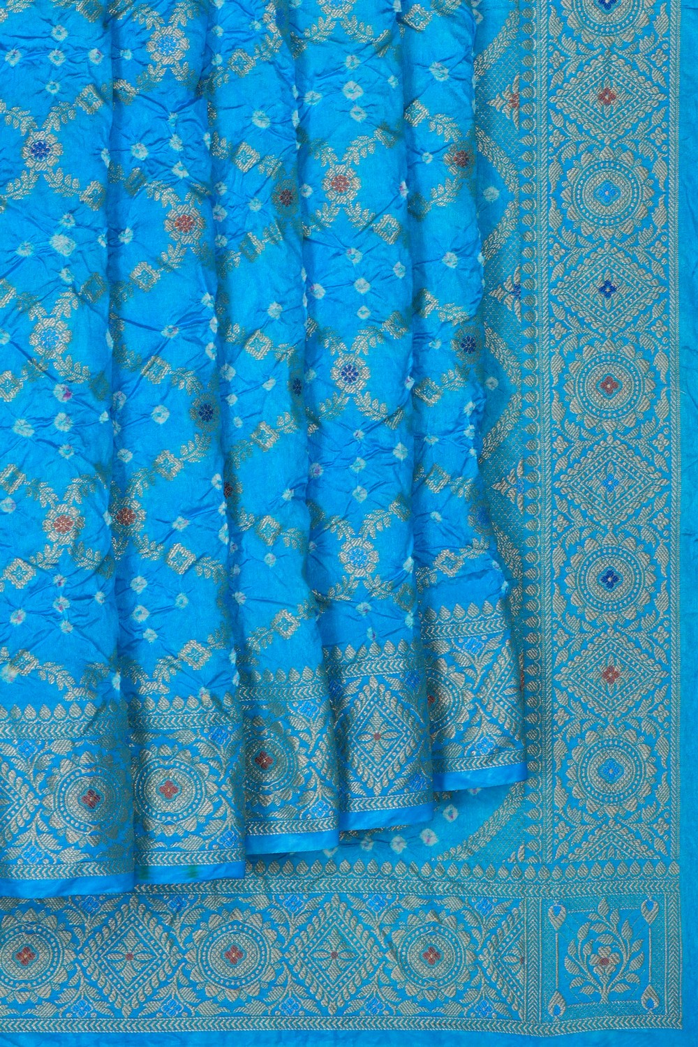 Image of Bandhani Blue Silk Saree