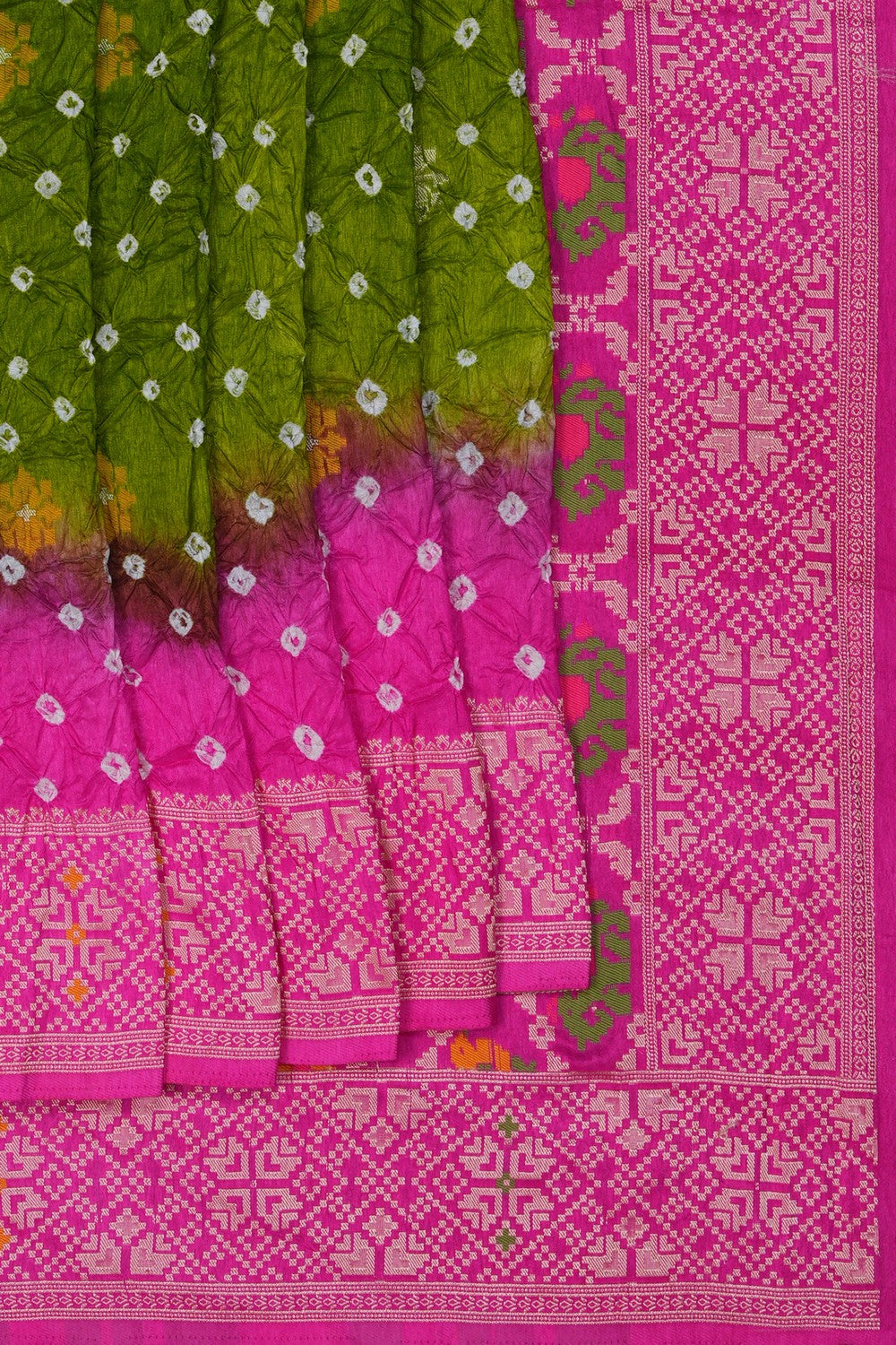 Image of Bandhani Saree With Patola Fusion