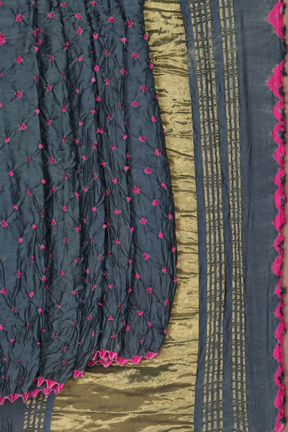 Image of Satin Bandhani Grey Saree