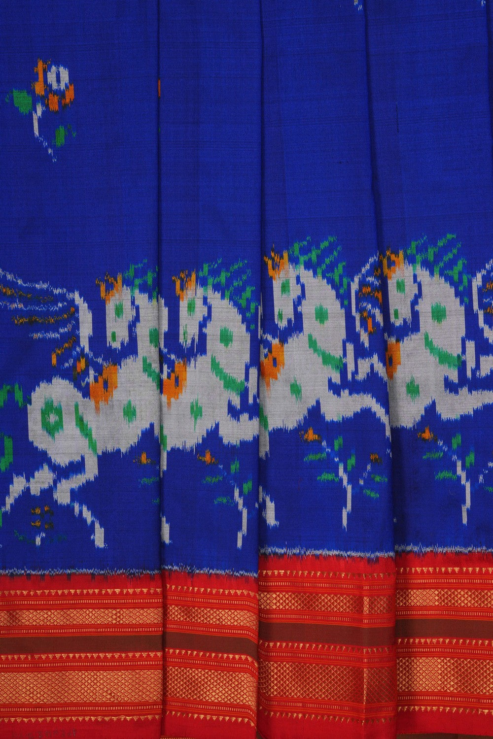 Image of Pochampally Ikat Silk Indigo Blue Saree