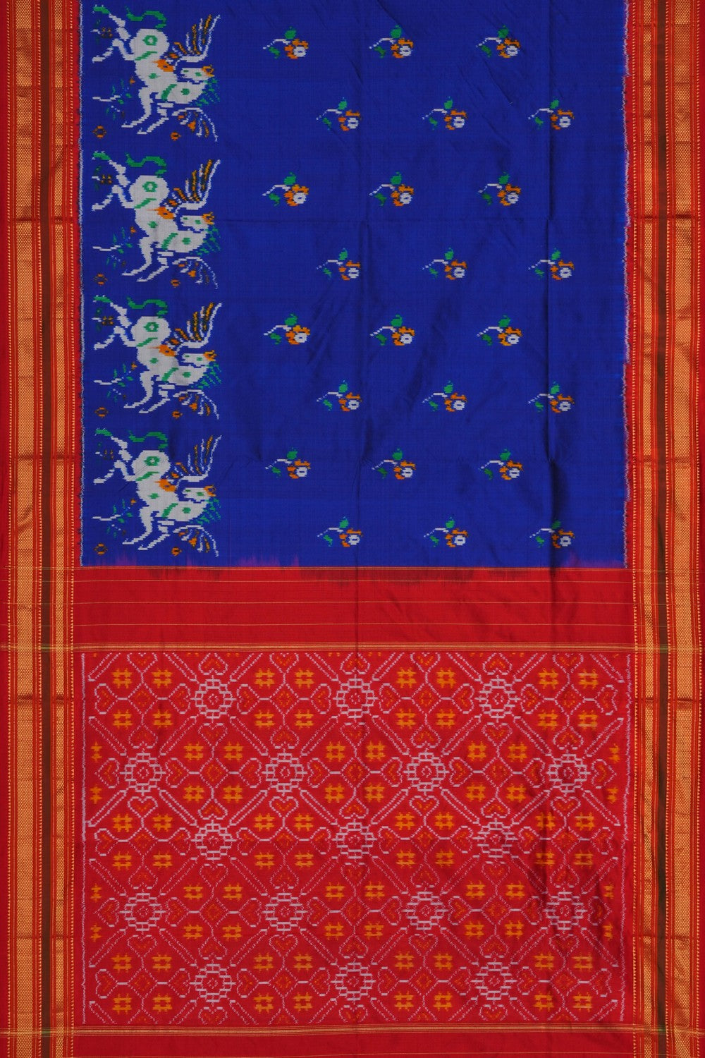 Image of Pochampally Ikat Silk Indigo Blue Saree