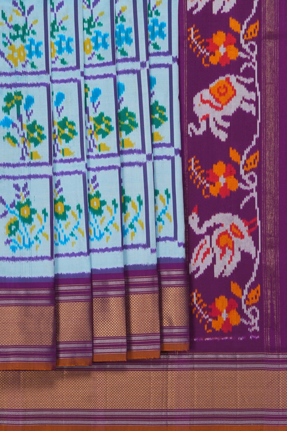 Image of Pochampally Ikat Silk Sky Blue Saree
