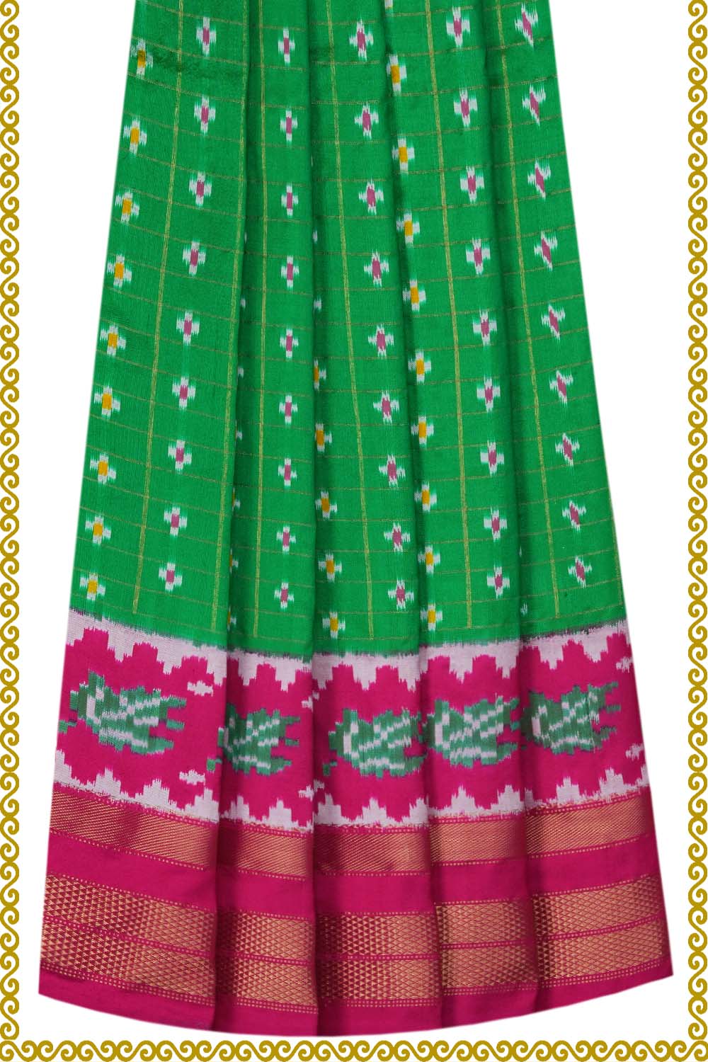 Image of Pochampally-Silk Pavada Unstitched Set