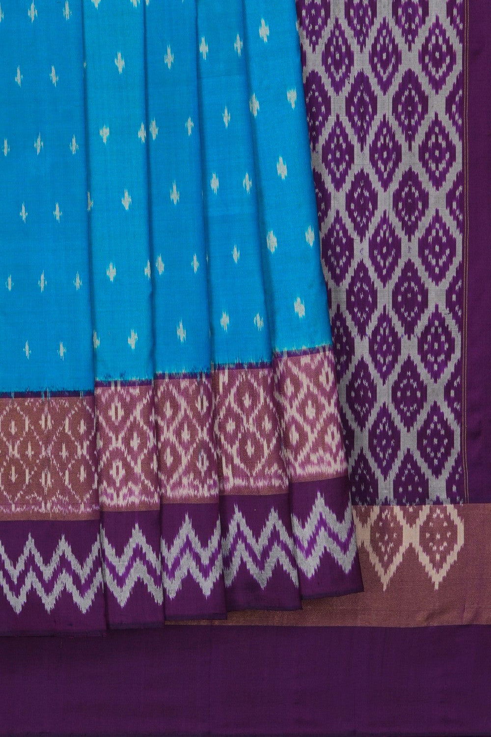 Image of Pochampally Ikat Silk Blue Saree