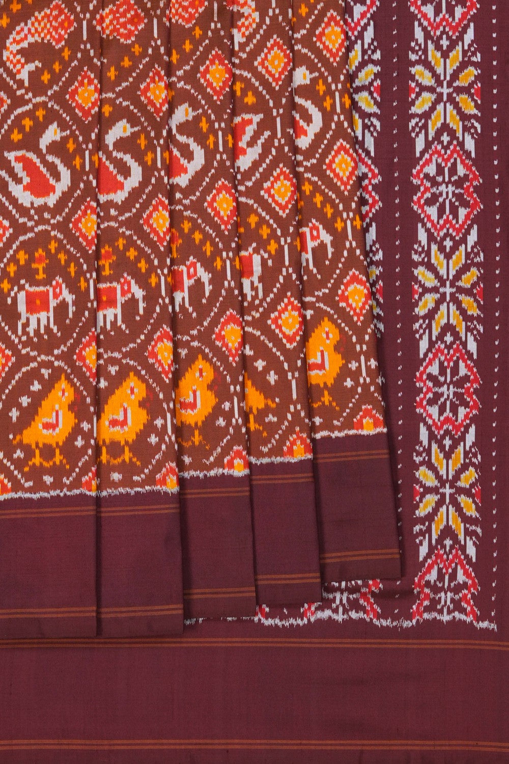 Image of Pochampally Ikat Silk Brown Saree