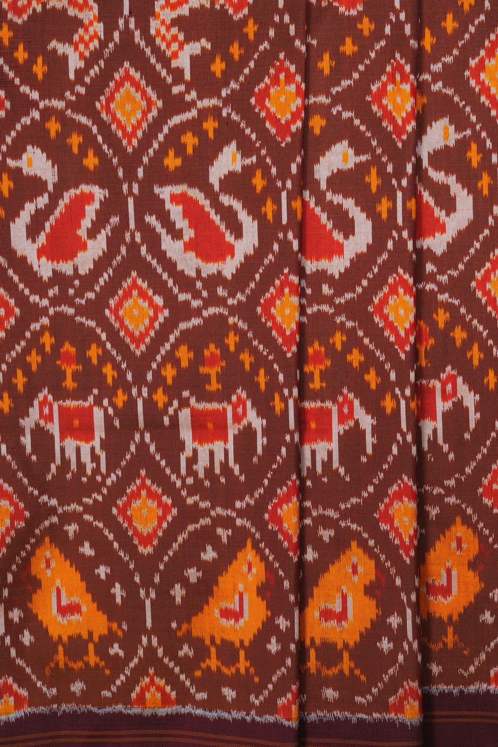 Image of Pochampally Ikat Silk Brown Saree