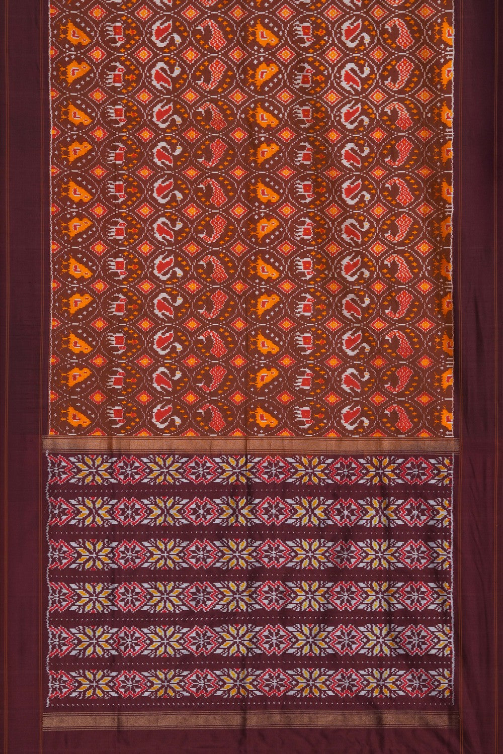 Image of Pochampally Ikat Silk Brown Saree