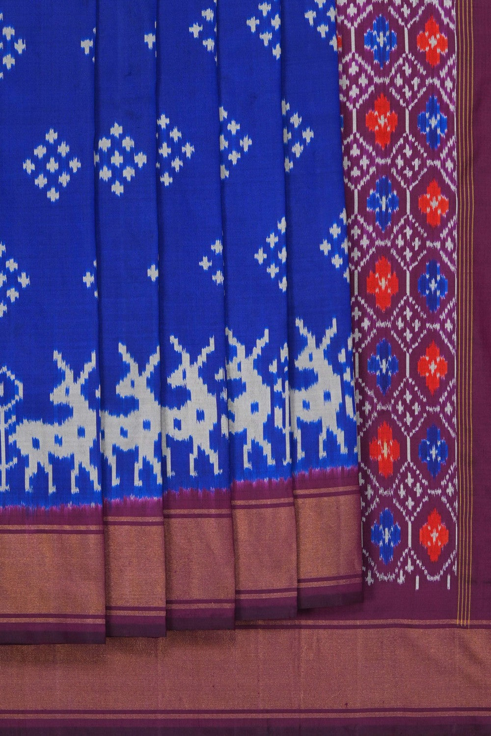Image of Pochampally Ikat Silk Indigo Blue Saree