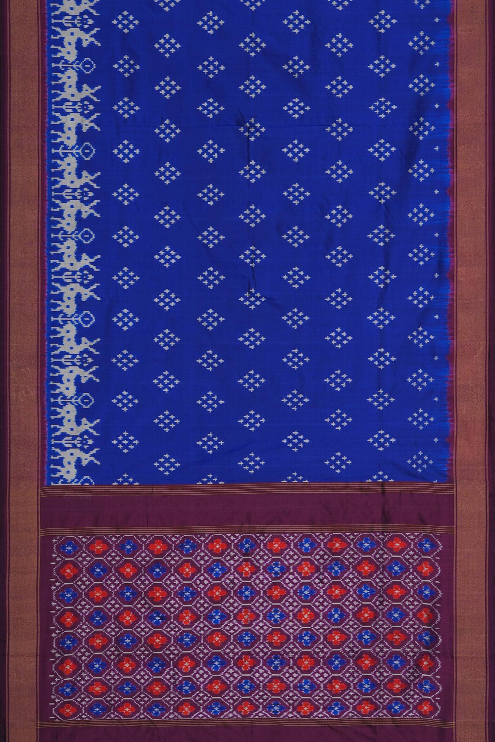 Image of Pochampally Ikat Silk Indigo Blue Saree