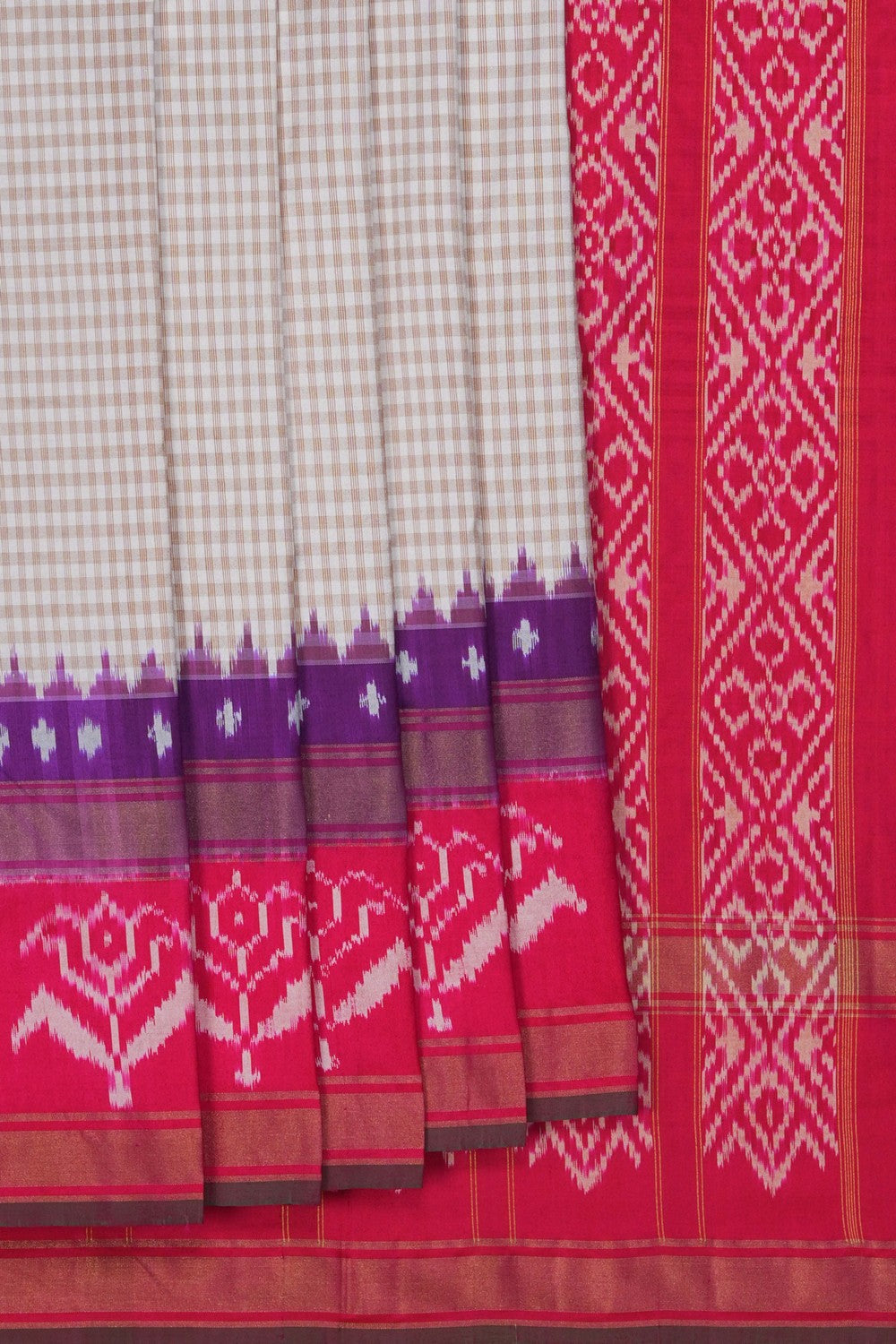 Image of Pochampally Ikat Silk Off-White Saree
