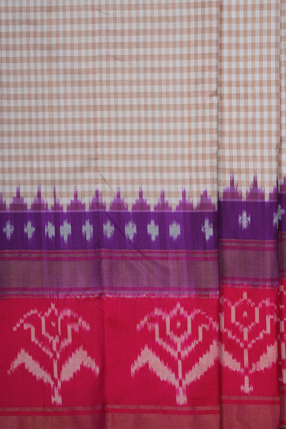 Image of Pochampally Ikat Silk Off-White Saree