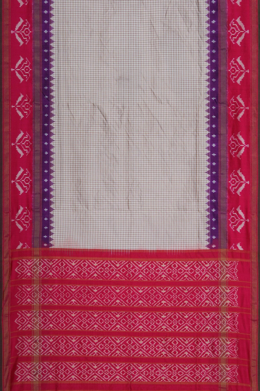 Image of Pochampally Ikat Silk Off-White Saree
