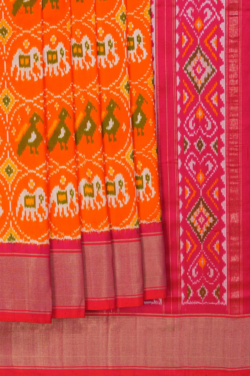 Image of Pochampally Ikat Silk Orange Saree