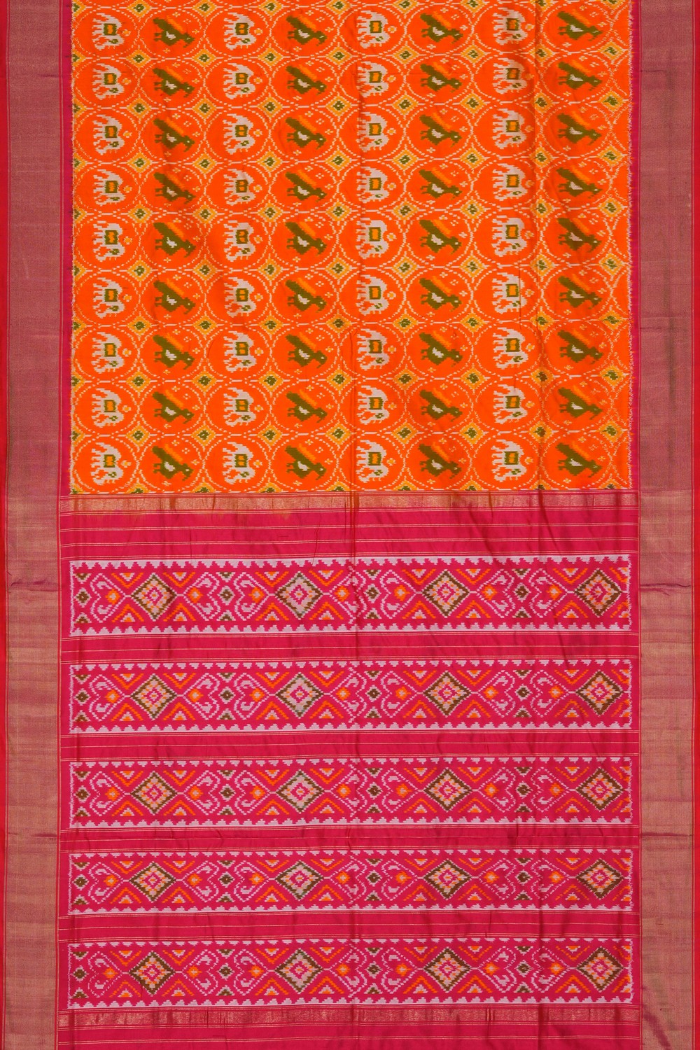 Image of Pochampally Ikat Silk Orange Saree