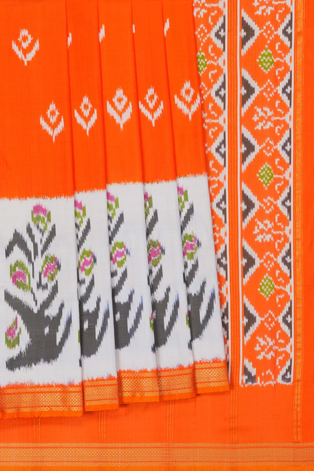 Image of Pochampally Ikat Silk Orange Saree