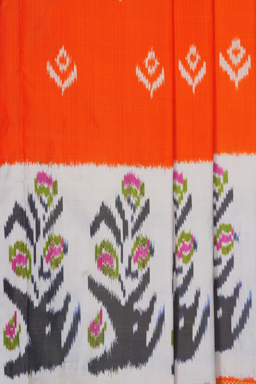 Image of Pochampally Ikat Silk Orange Saree
