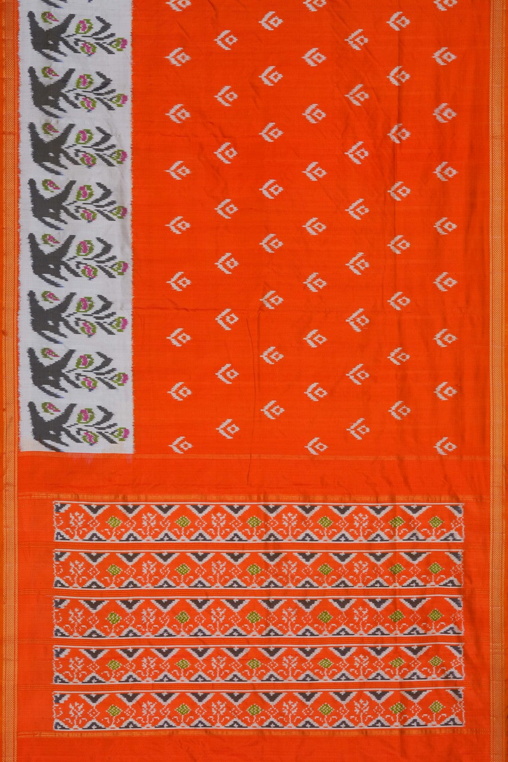 Image of Pochampally Ikat Silk Orange Saree