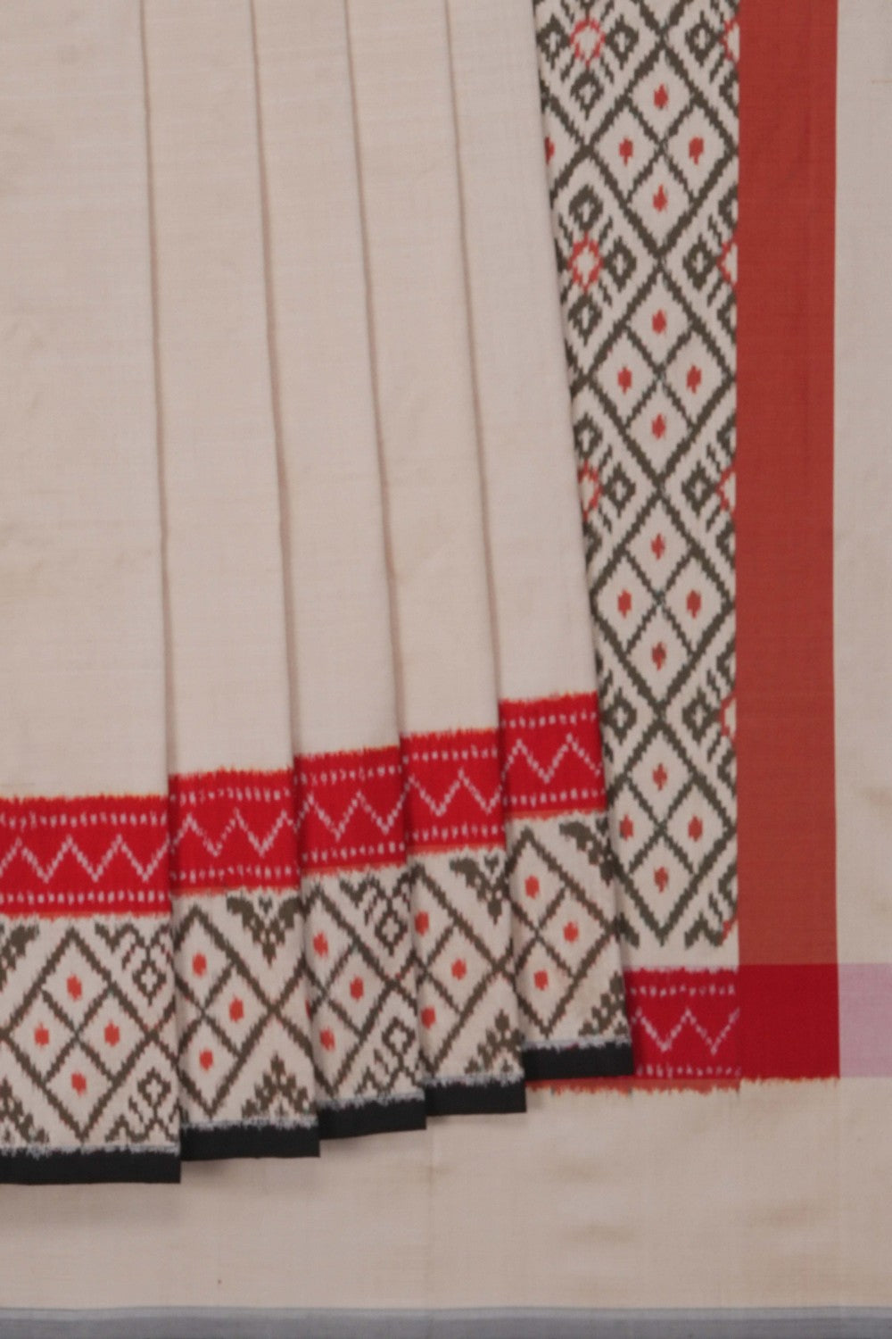 Image of Pochampally Ikat Silk Off-White Saree