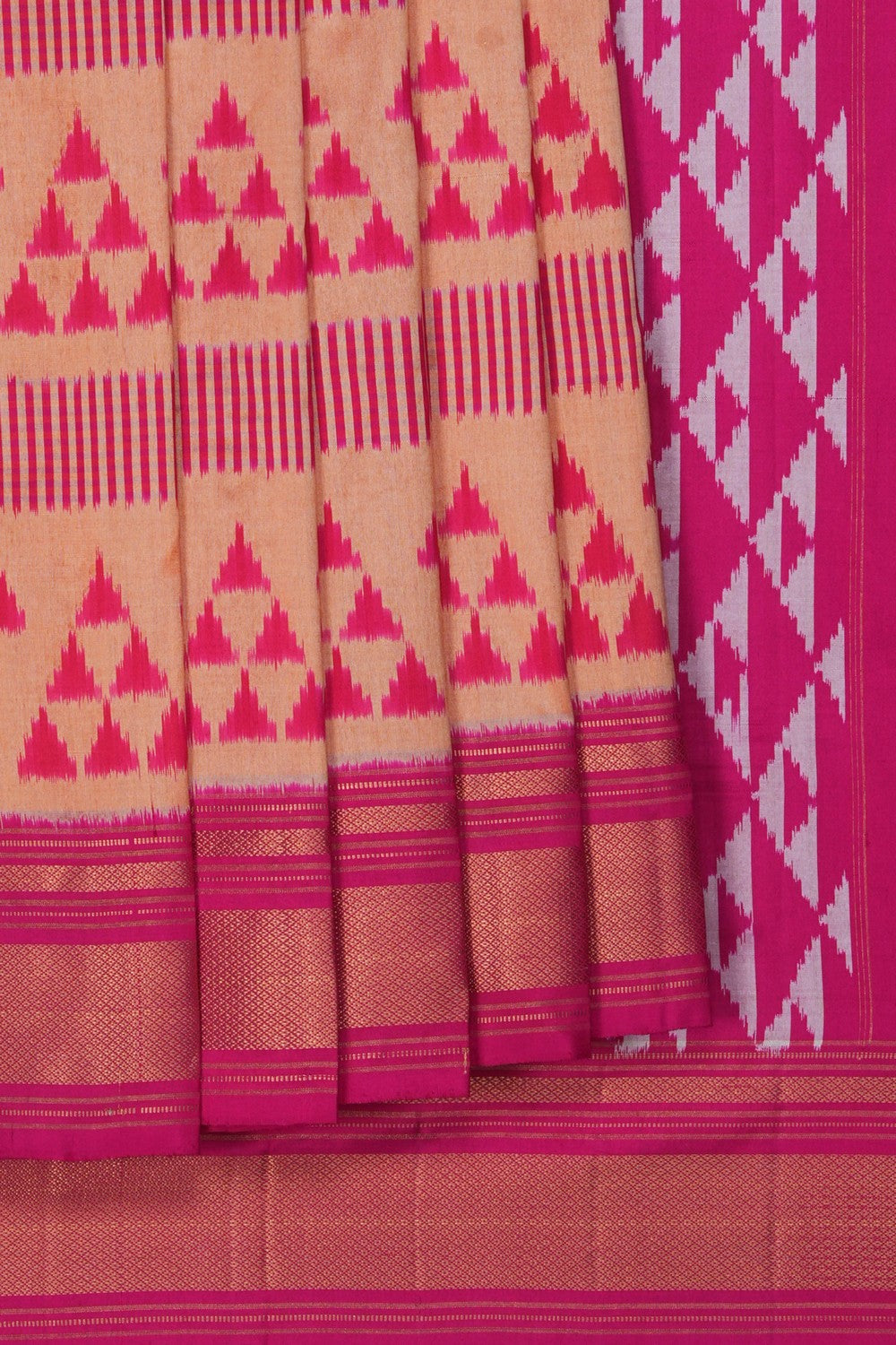Image of Pochampally Ikat Silk Coral Orange Saree