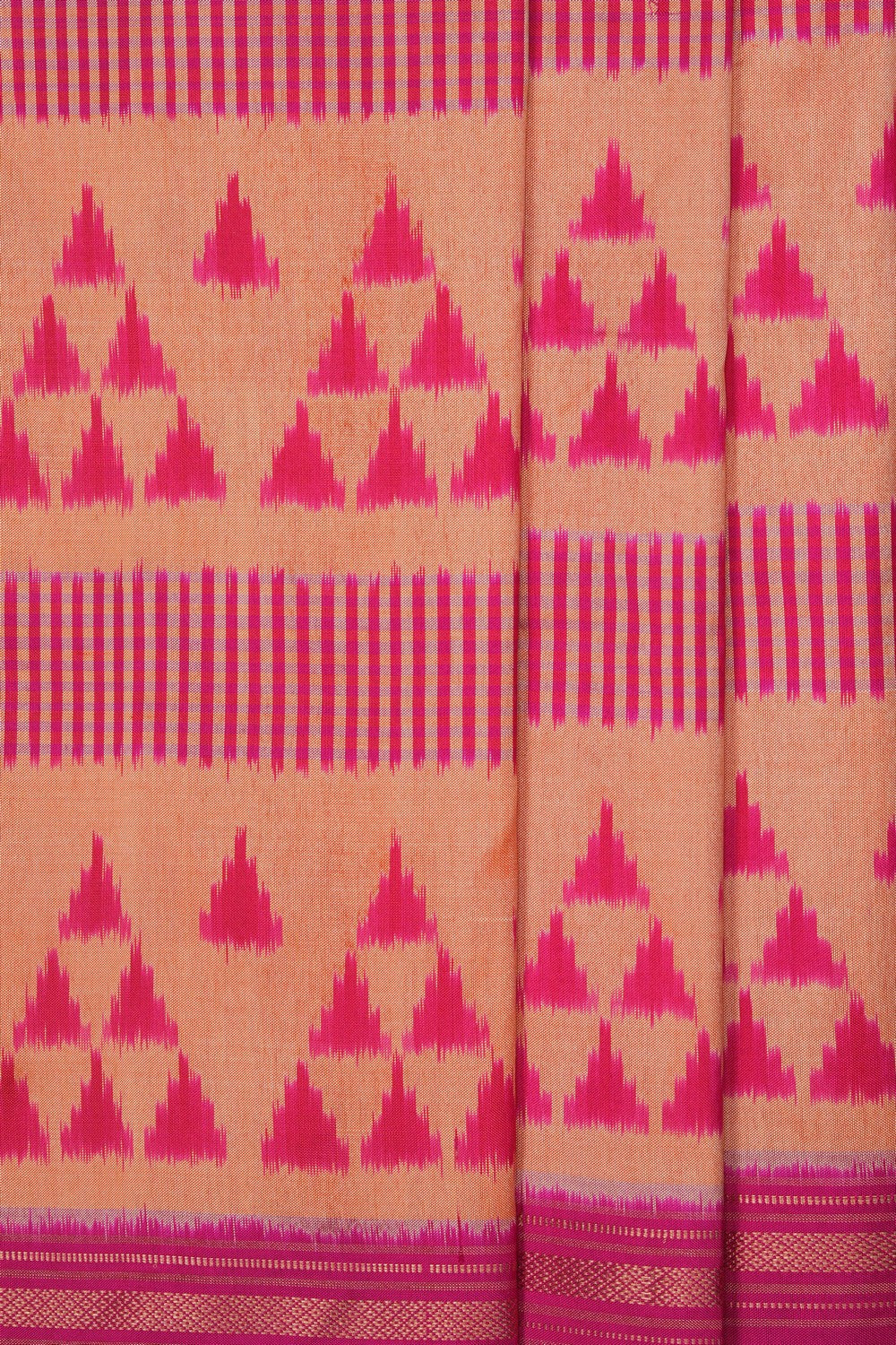 Image of Pochampally Ikat Silk Coral Orange Saree
