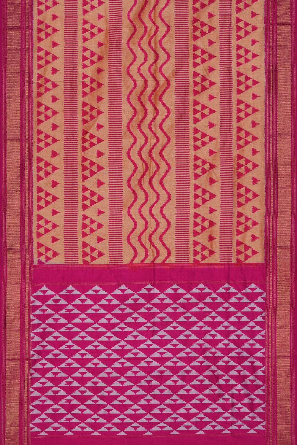 Image of Pochampally Ikat Silk Coral Orange Saree