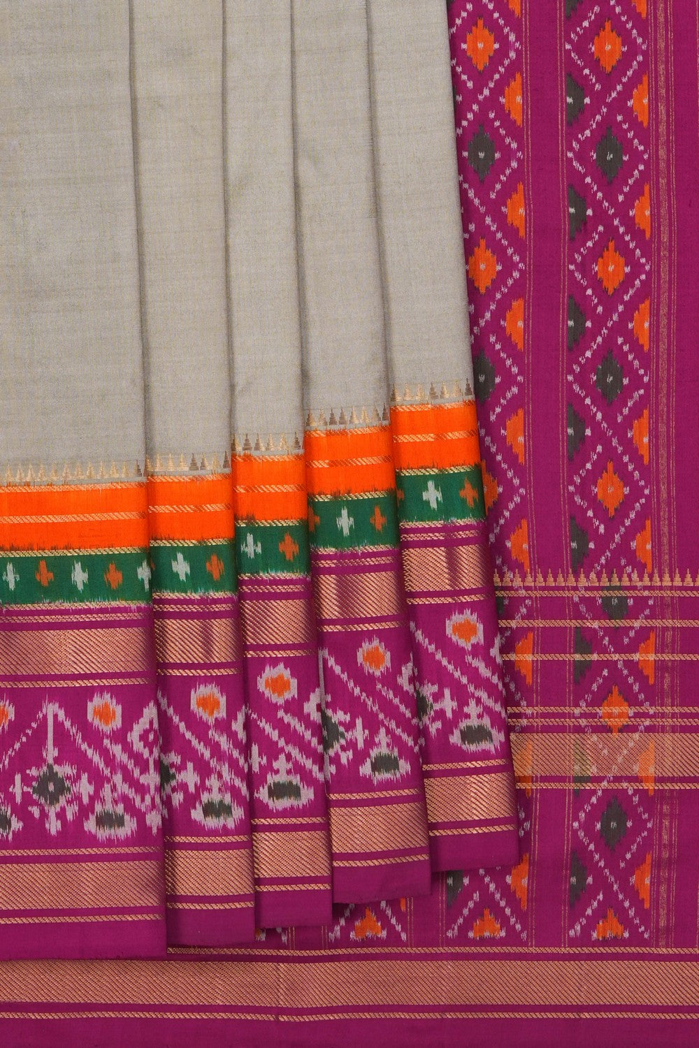 Image of Pochampally Ikat Silk Grey Saree