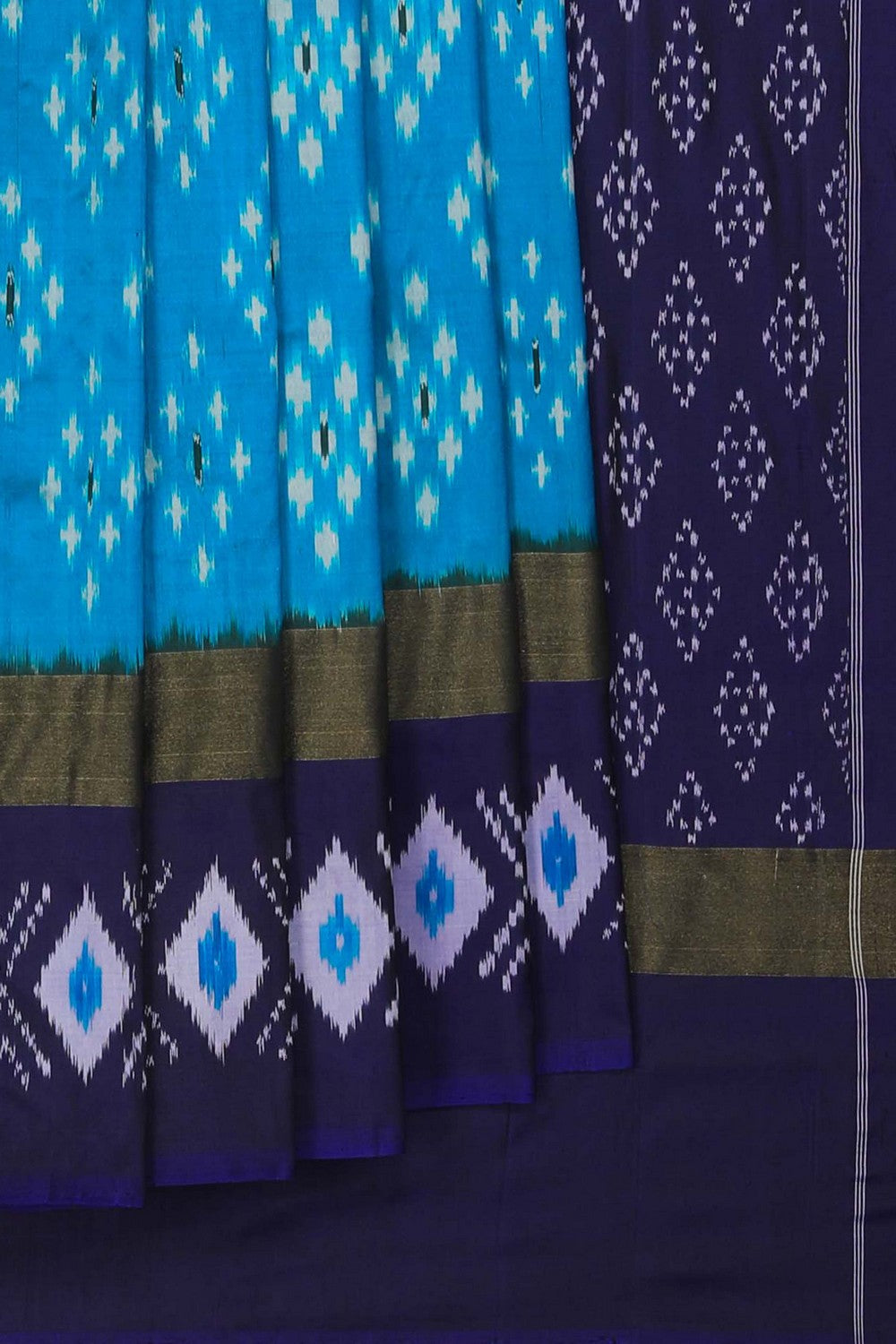 Image of Pochampally Ikat Silk Blue Saree