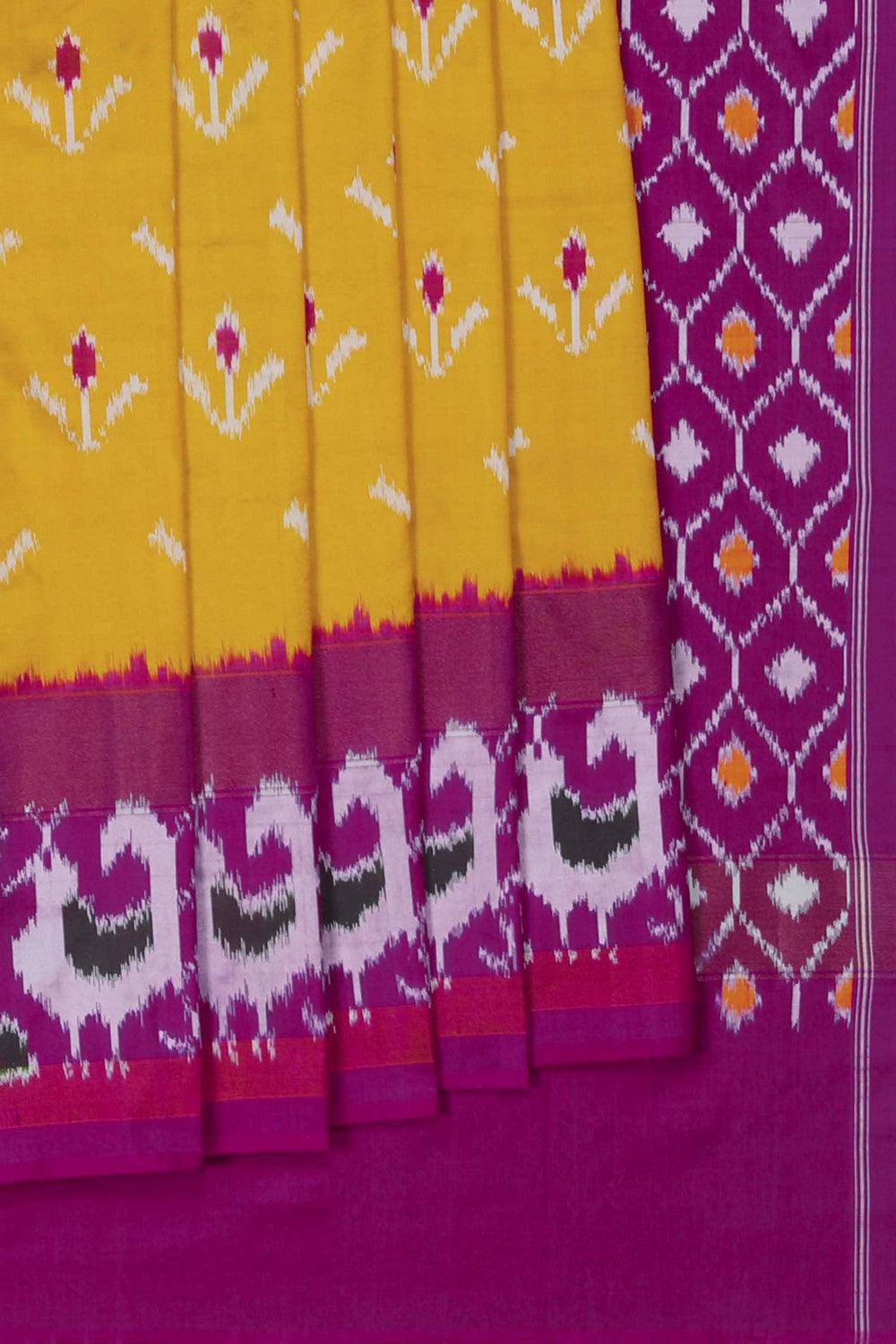 Image of Pochampally Ikat Silk Yellow Saree