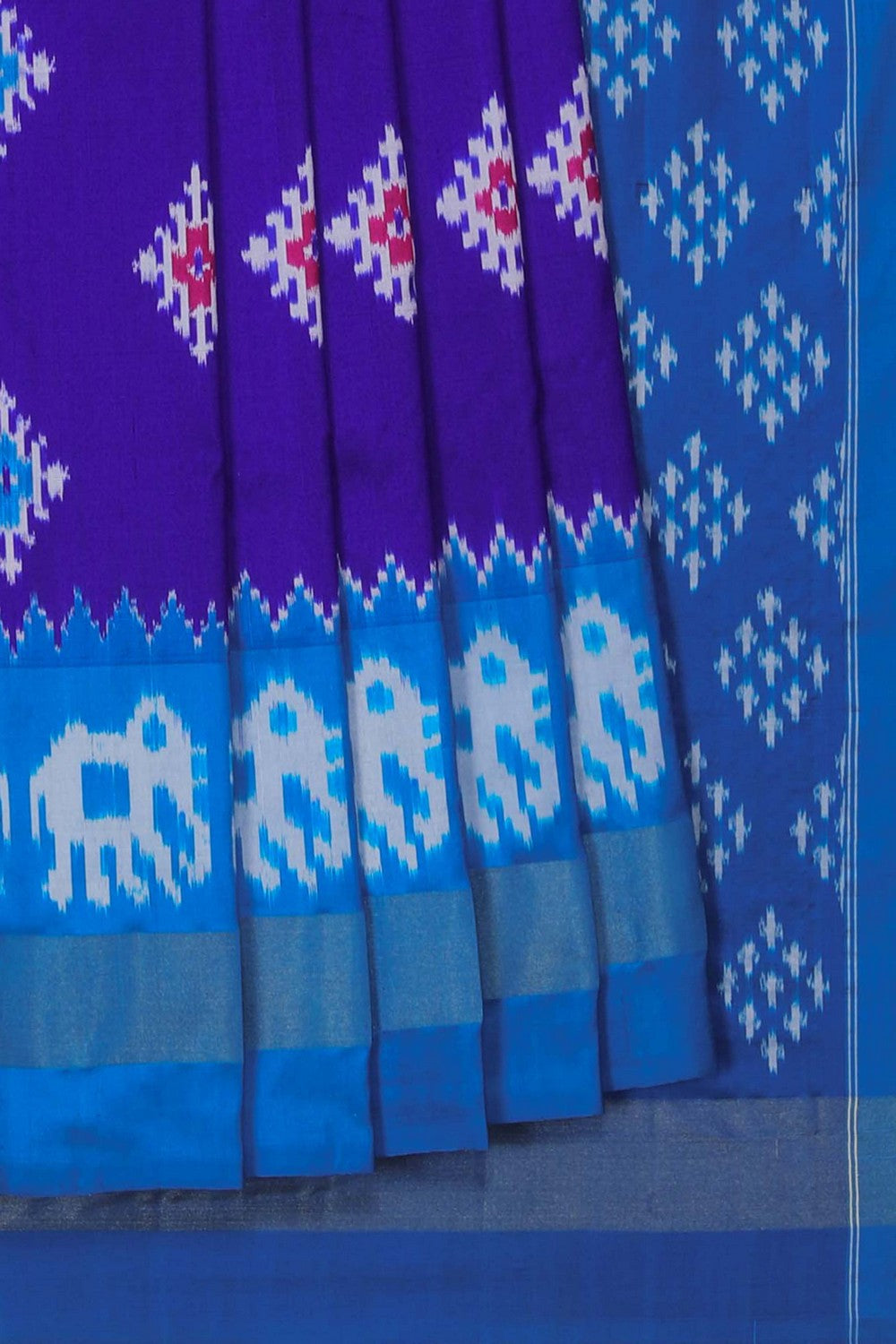 Image of Pochampally Ikat Silk Royal Blue Saree