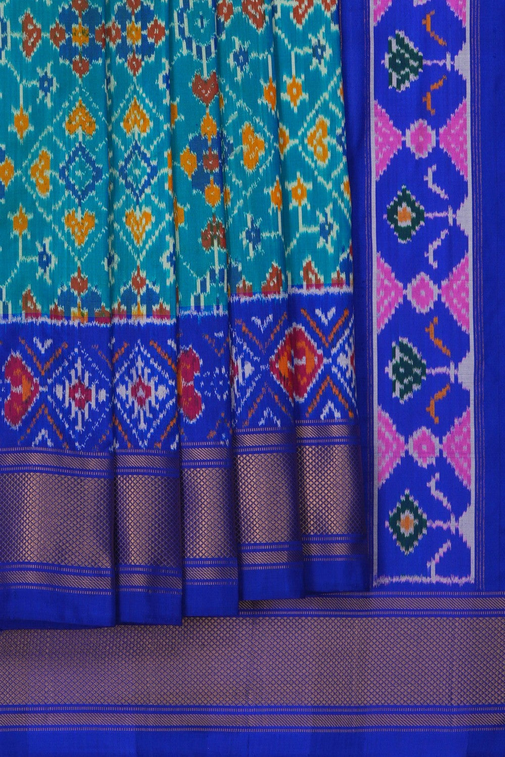 Image of Pochampally Ikat Silk Teal Green Saree