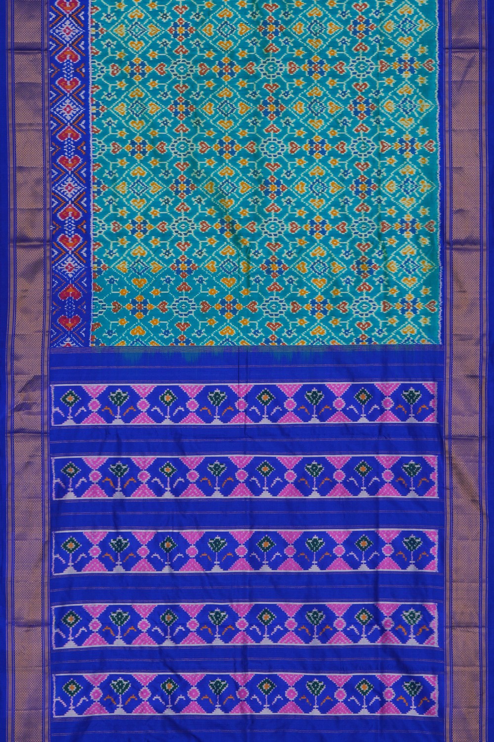 Image of Pochampally Ikat Silk Teal Green Saree