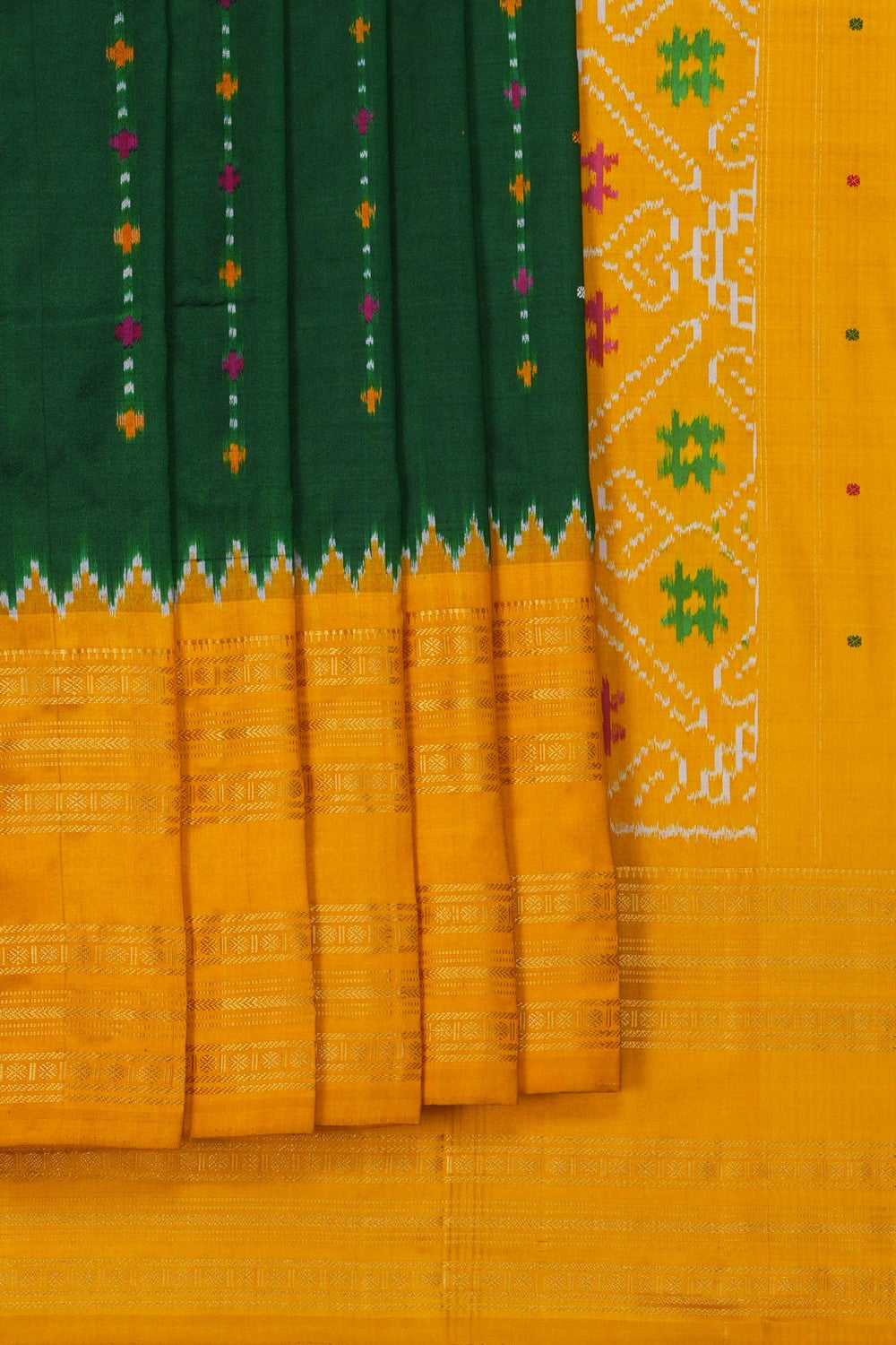 Image of Pochampally Ikat Silk Green Saree