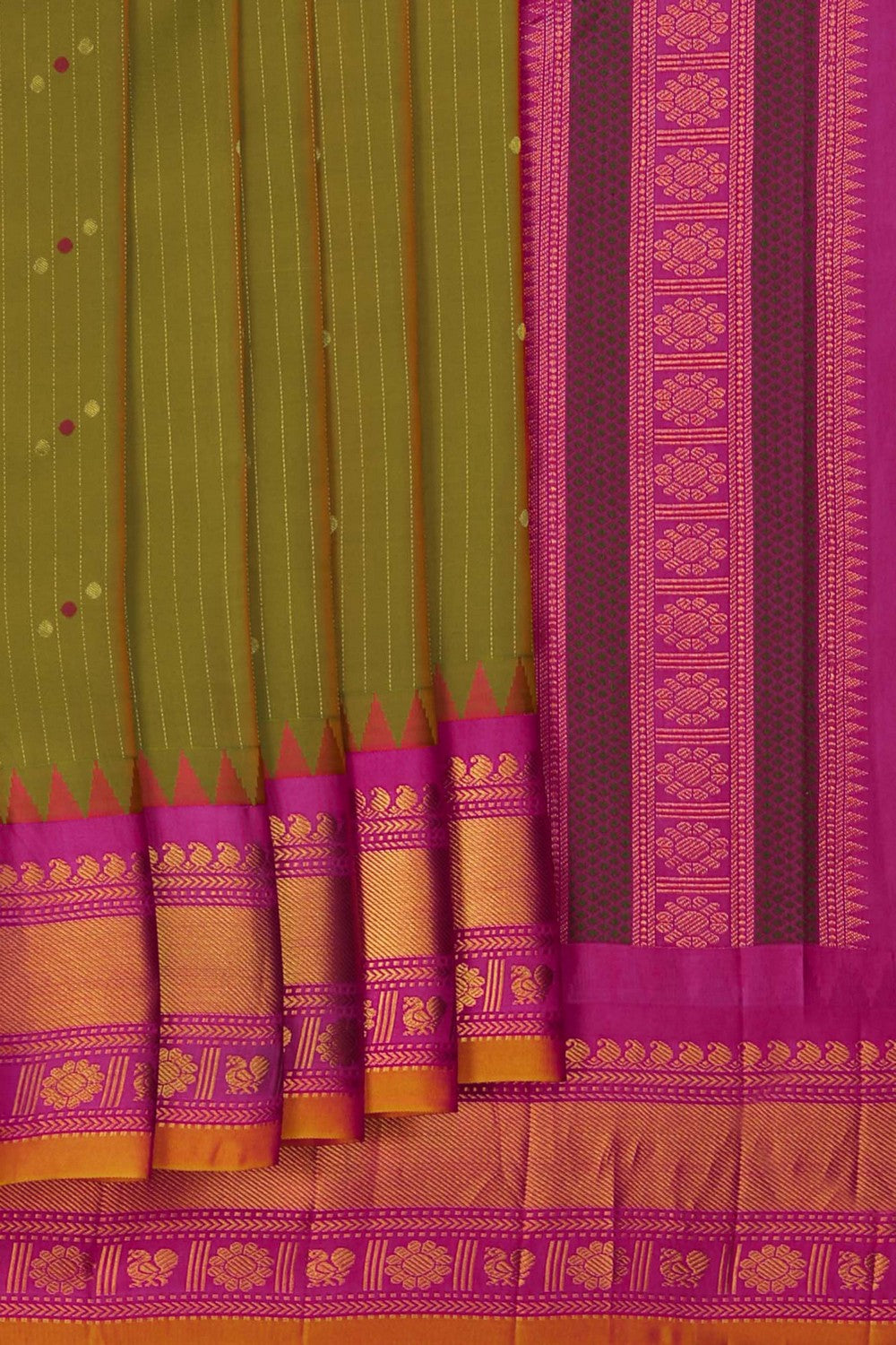 Image of Gadwal Silk Moss-Green Saree
