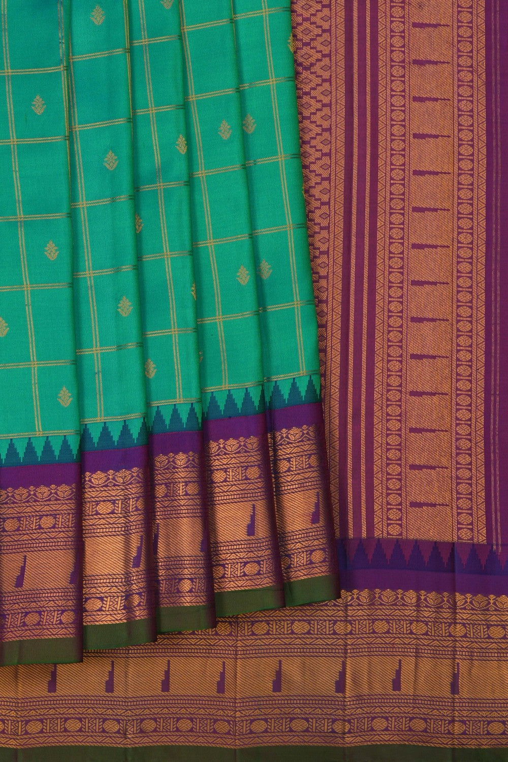 Image of Gadwal Silk Kattam Sea Green Saree