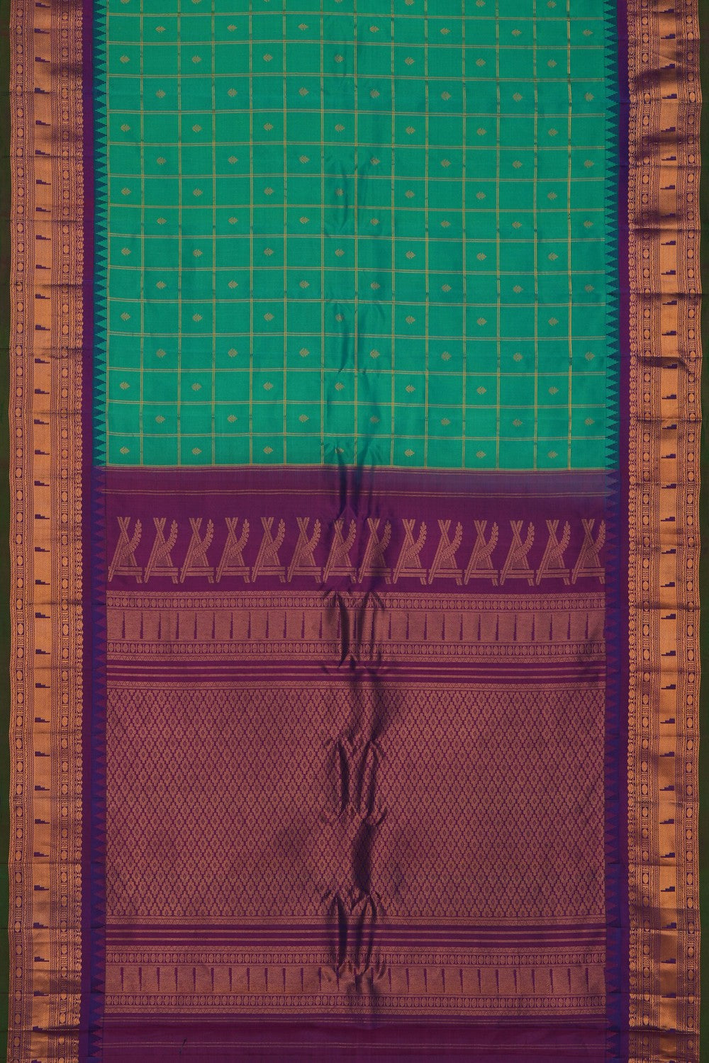 Image of Gadwal Silk Kattam Sea Green Saree